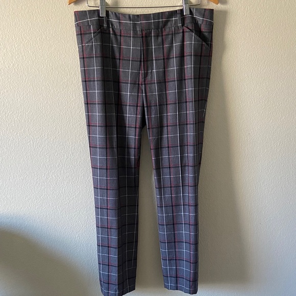 Y2K Tommy Hilfiger Gray and Red Plaid Trousers - Picture 1 of 10